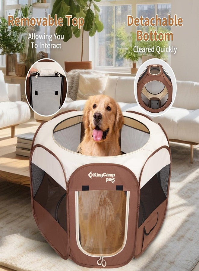 كينغ كامب قفص لعب للكلاب من كينج كامب، قفص قابل للطي محمول للقطط والجراء، مقاس 29/36/50 بوصة، قفص لعب منبثق للحيوانات الأليفة مع قاعدة بسحاب وغطاء للاستخدام الداخلي والخارجي (صغير، كاكي) - Image 4